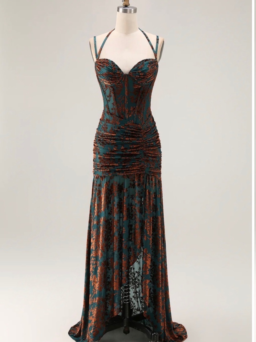 Zapaka Green/orange Velvet Bridesmaid dress, Size 4